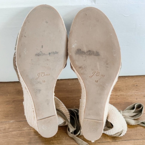 J. Crew Lace Up Leather Canvas Espadrilles Wedges Forrest Green Womens Size 10 - Picture 6 of 6